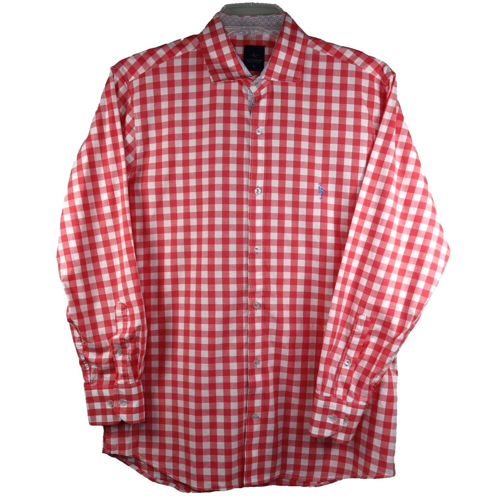 TAILORBYRD Collection Red & White Gingham Plaid Shirt Men's  Medium Long Sleeve